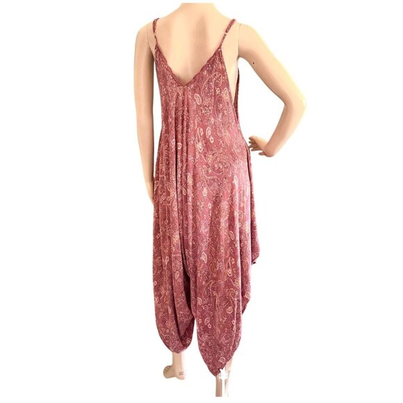 Vici Boho Harem Jumpsuit Rust Red Paisley Print Scallop Trim Size Small - Picture 4 of 8